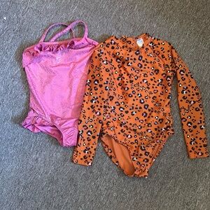 Bundle of Two Girls Pink and Orange Leopard Print Swimsuits